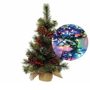 Mini kerstboom 45 cm - met decoratie en verlichting gekleurd 300 cm - 40 leds