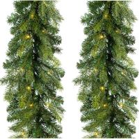 Set van 2x stuks kerst dennenslinger guirlandes groen met verlichting 20 x 270 cm twinkelend