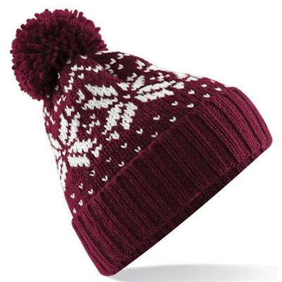 Wintermuts / Beanie Fair Isle - bordeaux rood - gesponnen acryl - volwassenen