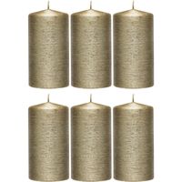 6x Creme gouden cilinderkaars/stompkaars 7 x 13 cm 25 branduren