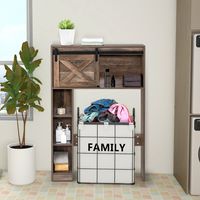 Toiletkast met Schuifdeur Toiletrek Hout Badkamerrek Badkamerorganizer Vrijstaand Bovenbouwkast Wasmachinerek (Bruin)