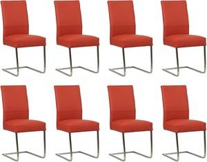 Set van 8 Rode leren industriële eetkamerstoelen Remix - poot vierkant rvs - Toledo Leer Siegelstein (rood leer)