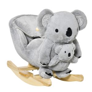 HOMCOM schommelpaard pluche schommeldier babyschommel met koala speelgoed voor 18-36 maanden kinderen tinten PP grijs 71 x 28 x 60 cm