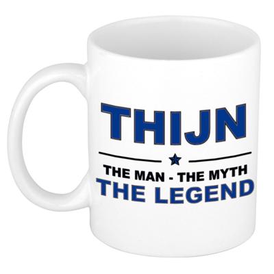 Thijn cadeau mok - man myth legend - naam koffiemok / beker - wit en blauw - 300 ml