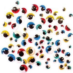 200x Wiebel oogjes/googly eyes gekleurd met wimpers 6 tot 15 mm