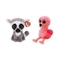 Ty - Knuffel - Beanie Boo's - Linus Lemur & Gilda Flamingo - thumbnail