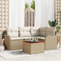 Tuinbankenset met opslag 5 pcs Beige en Crème poly rattan