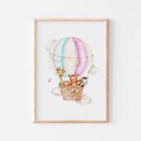 Poster - Babydieren op luchtballon