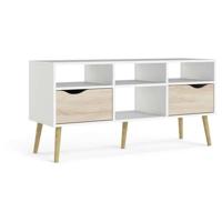 Mobile TV - 4 nicchie 2 cassetti - Bianco / Rovere - 117,2 x 39,1 x 57,4 cm - TVILUM