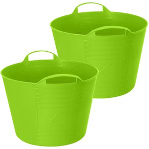 Flexibele emmer - 2x - groen - 27 liter - kunststof - 40 x 35 cm - Wasmanden