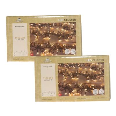 Clusterverlichting - 2x - 1152 led lampjes - warm wit - 690 cm - kerstverlichting lichtsnoer
