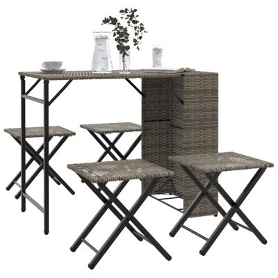 5-delige Tuinset inklapbaar poly rattan grijs