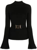 TWINSET Oval T-embellished ribbed-knit top - Noir