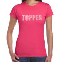 Glitter t-shirt roze Topper rhinestones steentjes voor dames - Glitter shirt/ outfit 2XL  - - thumbnail
