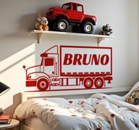 Vrachtwagen met naam muursticker kinderkamer