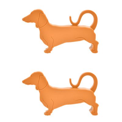 Deurstopper/deurwig teckel - 2x - kunststof - bruin - 15 x 9 x 3 cm