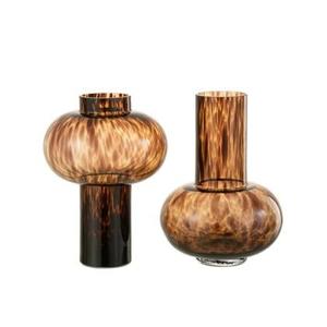 J-Line vaas Grenade - glas - bruin|zwart - 2 stuks