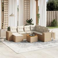8-delige Loungeset met kussens poly rattan beige