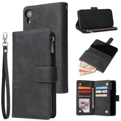 Voor iPhone XR multifunctionele retro Frosted horizontale Flip lederen draagtas met kaartsleuf & houder & rits portemonnee & foto frame & Lanyard (zwa