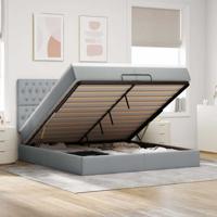 Ottoman bed met matrassen en LED's 200x200cm stof lichtgrijs