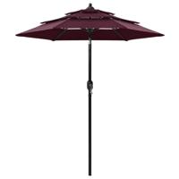 VidaXL Parasol 3-laags met aluminium paal 2 m bordeauxrood