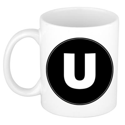 Koffie mok met de letter U - beker - zwart - eerste letter van een voornaam - wit - 300 ml Koffie mok met de letter U - beker - zwart - eerste letter van een voornaam - wit - 300 ml