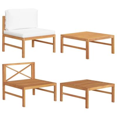 2-delige Loungeset met crèmekleurige kussens teakhout