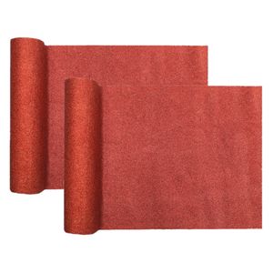 Tafelloper op rol - 2x - rood glitter - 28 x 300 cm - polyester