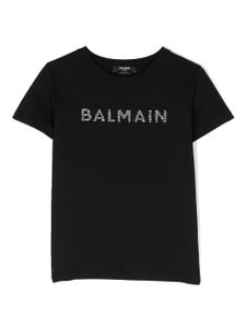 Balmain Kids t-shirt en coton à logo strassé - Noir