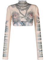 Jean Paul Gaultier tattoo-print jersey crop top - Tons neutres