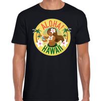 Hawaii feest t-shirt - Aloha - voor heren - zwart - Carnaval party verkleedkleding - Hawaiishirts