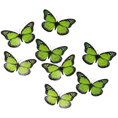 Gerimport Decoratie / hobby vlinders - 8x stuks - groen - op clip - 12 x 6 cm - kunststof - knutsele