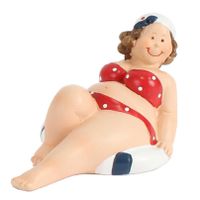 Home decoratie beeldje dikke dame liggend - rood badpak - 10 cm   -
