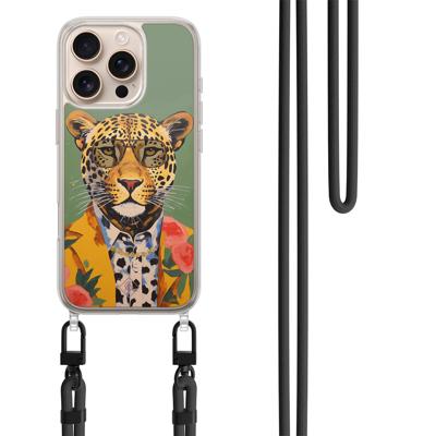 iPhone 16 Pro Max hoesje met zwart koord - Luipaard hipster