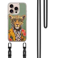 iPhone 16 Pro Max hoesje met zwart koord - Luipaard hipster iPhone 16 Pro Max hoesje met zwart koord - Luipaard hipster