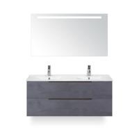Seville Badmeubelset 120 cm - 2 laden Beton Antra Edge - Wastafel Enjoy Dubbel - met Sence Spiegel