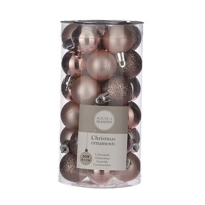 House of Seasons Kerstballen - klein formaat - 30x st - lichtroze - D3 cm - kunststof