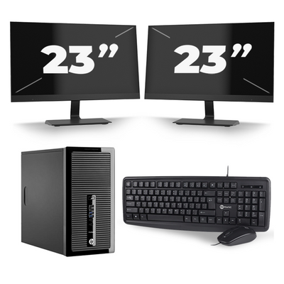 HP ProDesk 400 G2 Micro Tower - Intel Core i5-4e Generatie - 8GB RAM - 256GB SSD - Windows 10 + 2x 23 inch Monitor