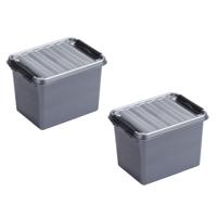 2x stuks sunware q-line opberg box/opbergdoos - 3 liter - 20 x 15 x 14 cm - kunststof - grijs