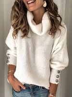 Long Sleeve Plain Casual Sweater - thumbnail