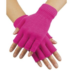 Neon roze handschoenen vingerloos gebreid voor volwassenen   -