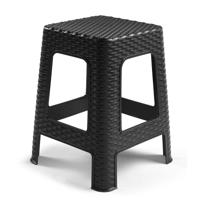 Rotan opstapje/zit krukje - kunststof - zwart - 36 x 36 x 45 cm - Keuken/badkamer - Krukjes