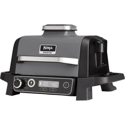 Elektrische barbecue en rookoven van NINJA - Houtskool - OG701EU - Grill, rookoven & airfryer - Antiaanbaklaag - Grijs en zwart