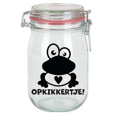 Cadeau voorraadpot/snoeppot - glas - opkikkertje - 11 x 11 cm - 1 liter
