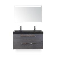 Seville Badmeubelset 100 cm - Beton Antraciet - Wastafel Lucca 2 kraangaten - met Sence Spiegel