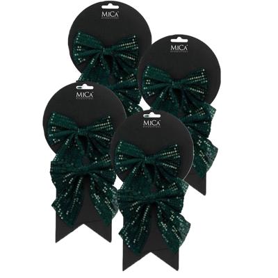 Kerst ornamenten strikken - 8x st - groen met glitter - 12 x 13 cm - kerstboomstrikjes