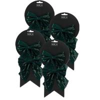 Kerst ornamenten strikken - 8x st - groen met glitter - 12 x 13 cm - kerstboomstrikjes