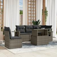 6-delige Loungeset met kussens poly rattan grijs