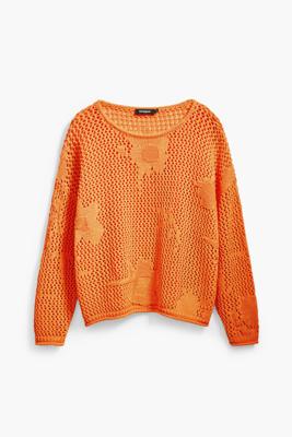 Luchtige trui met opengewerkte details - ORANGE - S