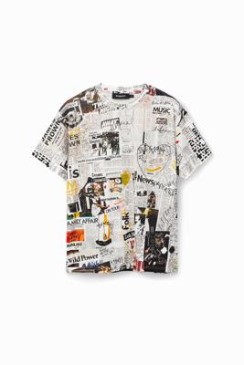 T-shirt met krantenknipsels - WHITE - M